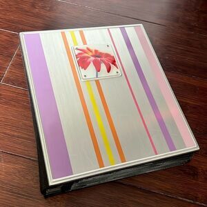 200 Picture Photo Album - NEW - Purple Striped & Flower Hardcover Photo Album